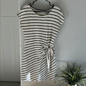 Saturday Sunday Anthropologie Striped Side Tie Knit Dress Navy Cream Womens M